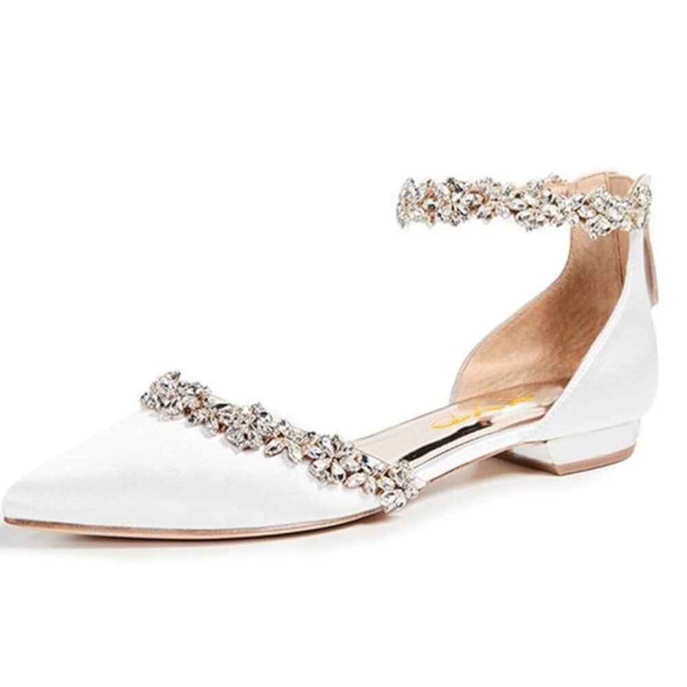 XYD Women Classic Pointed Toe D'Orsay Wedding Flat Sandals Sparkly Rhinestones A